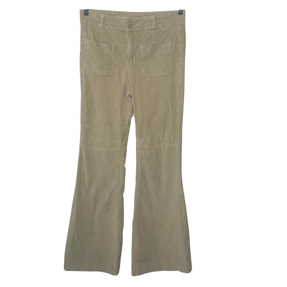 Pilcro and the Letterpress Tan Khaki Corduroy Wide Leg Flare Pants  10 High Rise